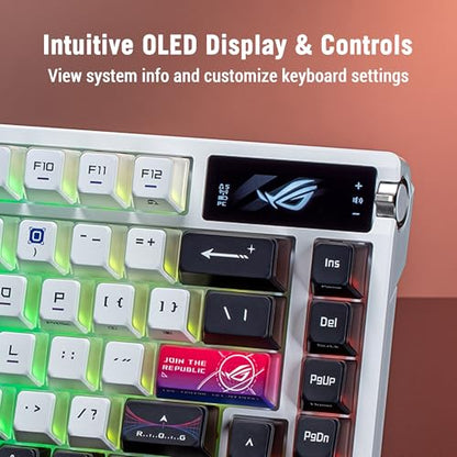 ASUS ROG Azoth X Wireless Mechanical Gaming Keyboard – 75% TKL, Tri-Mode Connectivity, Hot Swappable Pre-lubed ROG NX V2 Snow Linear Switches, South-Facing PCB, PBT Keycaps, PC/Mac Support - White - color: White, size: Snow Linear, style: Azoth X