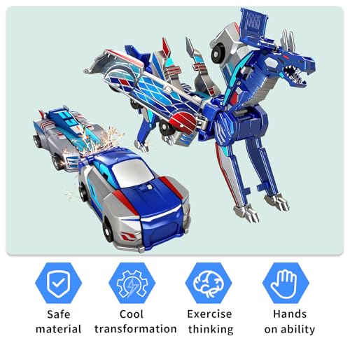 Collision Transforming Dinosaur Car Toy, 2-in-1 Magnetic Cars Convert to Dinosaur Robot, Crash-Activated Deformation, Mother's Day Birthday Gift for Boys Girls Age 3-12 (Blue) + 2 Dino Stickers - color: Blue