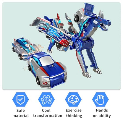 Collision Transforming Dinosaur Car Toy, 2-in-1 Magnetic Cars Convert to Dinosaur Robot, Crash-Activated Deformation, Mother's Day Birthday Gift for Boys Girls Age 3-12 (Blue) + 2 Dino Stickers - color: Blue