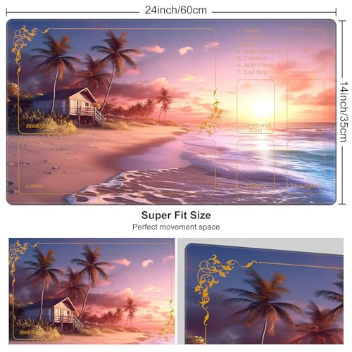 DEGDFSGR Magic The Gathering Playmat 24 x 14 inches, Non-Slip Rubber Base, Commander Playmat for MTG/TCG/YGO/CCG/RPG/PKM, Dreamlike Beach Golden Sunset - color: Dreamlike Beach Golden Sunset, size: 24" x 14"