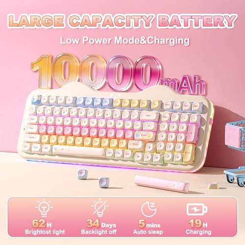 YUNZII C98 Cute Cake Wireless Mechanical Keyboard (Beige, Candy Switch) | 99 Keys with Number Pad, Hot Swap, PBT MOA Keycaps, BT5.0/2.4G/USB-C, Gasket Mount, Custom RGB Backlit for Win/Mac - color: Beige, size: Candy Linear Switch