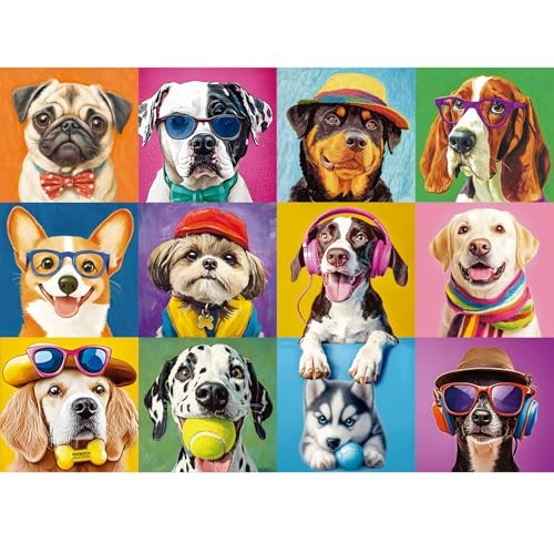 300 Pieces Puzzles for Adults,Large Pieces Multicolor Dogs Puzzle for Kids Teens Seniors,Funny Puppy Theme Jigsaw Puzzles for Kids Ages 8-10 8-12 10-12,Puzzles for Family Game Nights,20.5 x 15 in - style: Dog