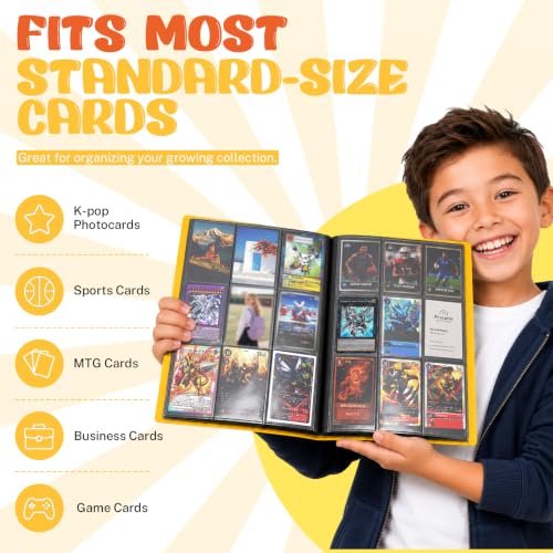 Trading Card Binder, 9 Pocket 20 Pages 360 Cards, Suitable for MTG, TCG(Yellow) - color: Yellow