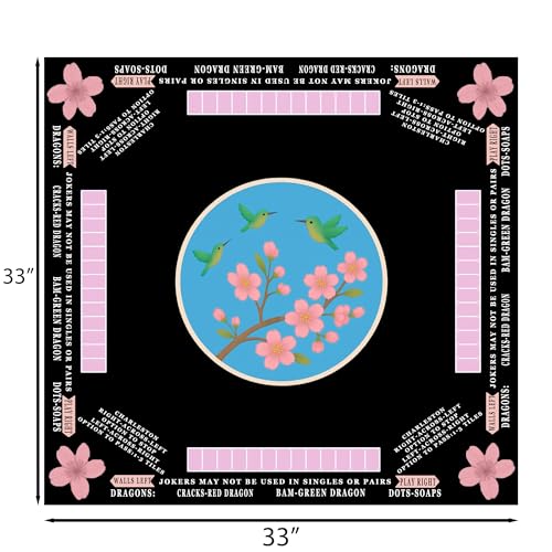 American Mahjong Mat with Rules Printed (33x33, 2.5mm Thick, Hummingbird Black) Mahjong Mat for Table w/Bag, Crease-Proof Waterproof Non-Slip, Soft Mahjong Table Mat, Noise Reduction - color: Hummingbird Black Mat