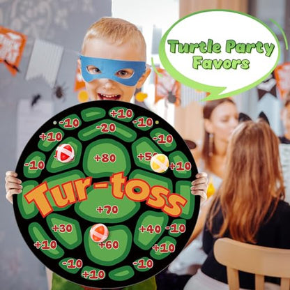 Poen Turtle Party Game Favors 24x24 Turtle Dart Board with 18 Sticky Balls Toys Pizza Favors Video Birthday Supplies Decoration Gift Under the Sea Party Game