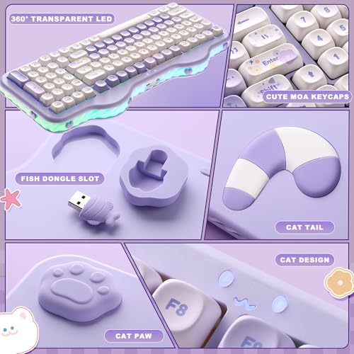 YUNZII C98 Cute Cake Wireless Mechanical Keyboard (Purple, Candy Switch) | 99 Keys with Number Pad, Hot Swap, PBT MOA Keycaps, BT5.0/2.4G/USB-C, Gasket Mount, Custom RGB Backlit for Win/Mac - color: Purple, size: Candy Linear Switch