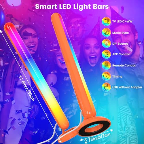 Smart ICRGB LED Lights Bars, Borllyem TV Backlight with Double Light Beads, App Control, RF Remote, Music Syncing and 47Modes for Gaming, Room Decoration