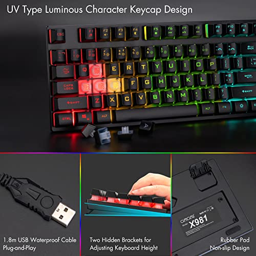 Wired Gaming Keyboard for Mac PC PS5 PS4 Xbox One Gamers RGB Backlit | LED Mechanical Feel Keyboard with Multimedia Keys Number Pad, 104 Keys USB Desktop Computer Windows Keyboards (Black)