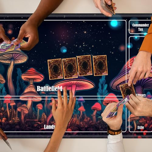 Board Game Mat TCG Playmat Plus 50 Pcs Card Sleeves, 24 x 14 inches Table Mats Games Mousepad with Zones Smooth Surface for MTG RPG CCG Trading Card Game Play Mats, Neon Mushroom - color: Neon Mushroom, size: Zone 1