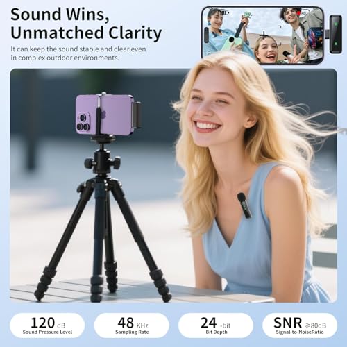 Microphone for iPhone & Android, Wireless Mini Microphone | Battery Display, Clear Voice, Noise Cancelling, Lavalier Mic for TikTok, YouTube & Interviews, Dual Mic - style: USB-C+Lightning+USB-A