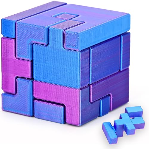 Interlocking Cube Brain Teaser Puzzle for Kids and Adults, Pocket Size 1.77 Inch Dual Color Blue and Purple Logic Challenge, Screen Free Focus Toy and Thoughtful Gift Idea - style: Cubix Blue