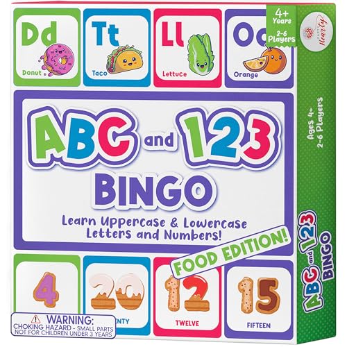 Party Hearty ABC & 123 Bingo Game for Kindergarten & Preschool - Foods | Food Edition, Alphabet and Number, Preschool Kids Learn to Read, Ages 4 and Up - color: Food Edition