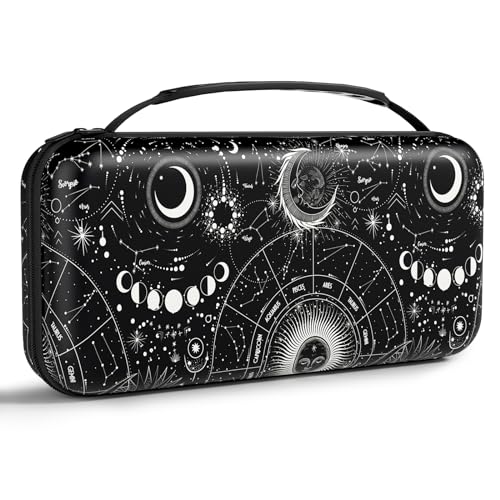 NPOOYI Carrying Case for Nintendo Switch OLED 2021/2017, Hard Shell Cover | Hard Shell Protective Switch Case, Portable Travel Storage Bag with Pockets and Game Holder for Console Joy-Con & Accessories - color: Sun Moon
