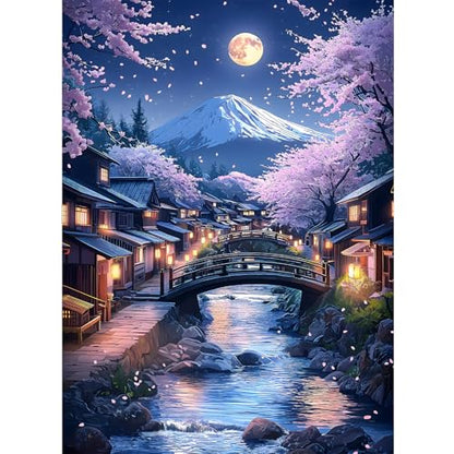 Puzzles for Adults 500 Pieces, Cherry Blossom Jigsaw Puzzles - Cherry Blossom Village, Impossible Unique Puzzle for Seniors Family, 20.47 x 14.96 inches, 1:1 Poster, Letter on The Back - style: Cherry