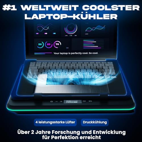 KLIM Turbofrost Gaming Laptop Cooling Pad, 16,000 RPM, RGB, USB-C/DC | 4 turbo fans, aircraft-grade aluminum, anti-dust, dual USB-C/DC power, 3 extra USB ports, up to 17.3in