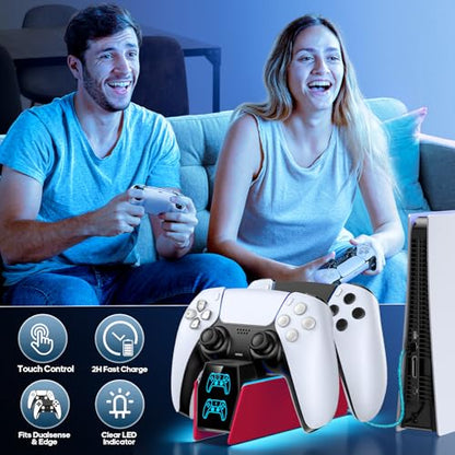 Controller Charger Station Compatible with Play 5 Faceplates Edge & Dual Controller, 9 Lightings P 5 Accessories Charging Station, P 5 Dock Stand with LED Indicator & On-Off Switch, Volcanic Red for PlayStation Consoles - color: Volcanic Red