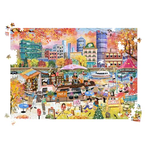 HUADADA 1000 Piece Puzzle for Adults-Autumn Book Boat | Eco matte oil print, eye strain relief, tight puzzle piece fit, vibrant colours,gifts for men women - color: Autumn Book Boat