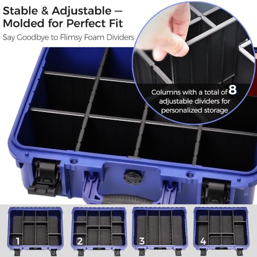 Sports Card Storage Box, Extra Large Graded Card Case, Waterproof Hard Case | Sports Card Case with 8 Adjustable Dividers; Fits All PSA, BGS, SGC, CGC and CSG Slabs, Top Loaders and Magnetic Card Holders - color: Extra-Large Capacity / Black＆Blue