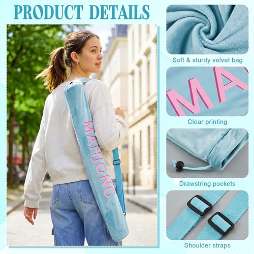 35 Inch Long Velvet Mahjong Mat Bag Cute Double Strapped Drawstring Mahjong Mat Holder Lightweight Carrying Bag for Board Games Outdoor Travel Storage-Mat Not Include(Blue,1 Pc) - color: Blue