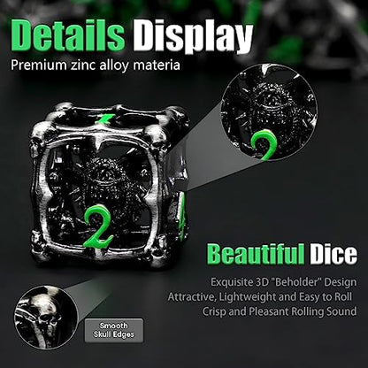 Beholder Dice Set DND, Dragon Eye Dice, ZHOORQI 7PC/Set Polyhedral Dices for Dungeons and Dragons, RPG, Eye Monster DND Gifts（Eye -Green Number） - color: Eye- Green