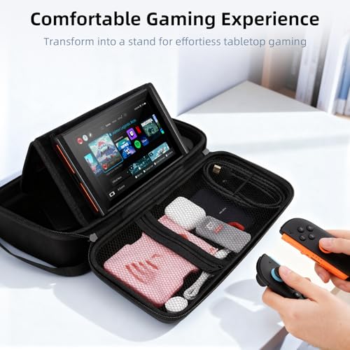 FIWWAT Carrying Case for Nintendo Switch 2 2025, 12 Game Card Slots, Large Capacity Hard Travel Protective Case for Switch 2 Console Accessories Pro Controller, Dock, Black - color: Black