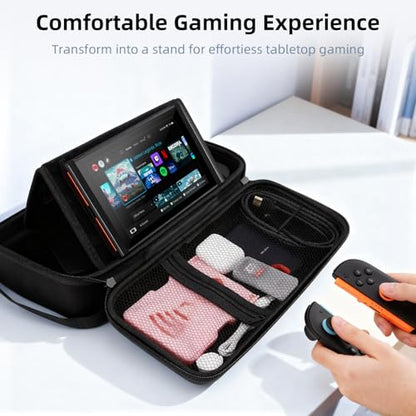 FIWWAT Carrying Case for Nintendo Switch 2 2025, 12 Game Card Slots, Large Capacity Hard Travel Protective Case for Switch 2 Console Accessories Pro Controller, Dock, Black - color: Black