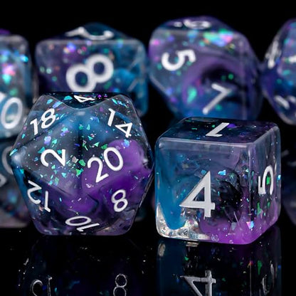 Resin Dice Set,Polyhedral Dice Gliter Inclusion Dice,RPG D&D Dice Set for Dungeons and Dragons MTG RPG Role Playing Games Black Blue Purple - color: Black Blue Purple Gliter