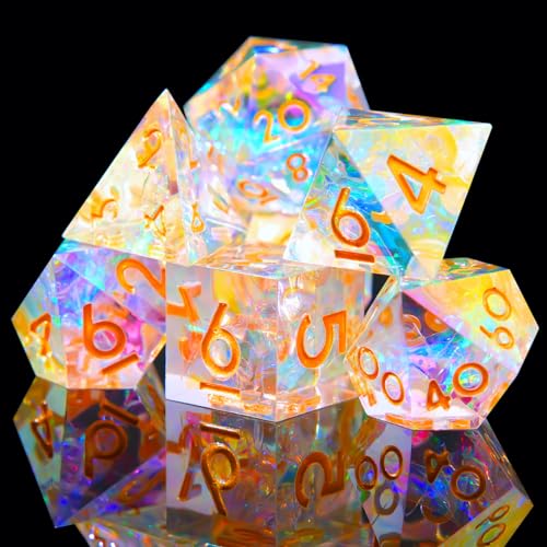 Laser DND Rainbow Dice Set Dungeons and Dragons Dice with Iridescent Iconic Coating, Polyhedral Dice with Resin Sharp Edge for RPG, MTG Table Games （Aurora Borealis） - color: Rainbow-aurora Borealis