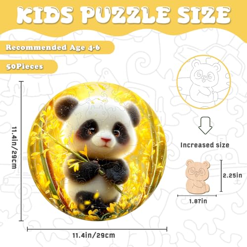 Animal Wooden Puzzles for Kids - Cute Panda (11.4 * 11.4 in) | 50 Piece Puzzles for Kids Ages 6-8, Kids Puzzles with Unique Animal Shapes, Round Gift for Girls and Boys - color: Cute Panda