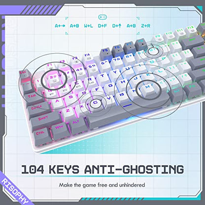 Wireless Mechanical Keyboard, Triple Mode 2.4G/USB-C/Bluetooth Gaming Keyboard, 104 Keys Programmable, Customize RGB Backlit, Red Switch, Bicolor PBT Keycaps, Rechargeable Wired Keyboard for Laptop PC - color: White