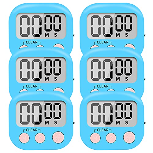 6 Pack Small Digital Kitchen Timer Magnetic Back and ON/Off Switch,Minute Second Count Up Countdown (Blue) - color: Blue