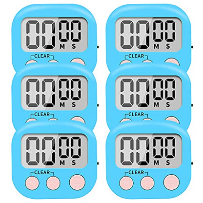 6 Pack Small Digital Kitchen Timer Magnetic Back and ON/Off Switch,Minute Second Count Up Countdown (Blue) - color: Blue
