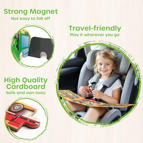 SYNARRY Construction Vehicle Toys Magnetic Puzzles for Kids Ages 3-5 | Magnetic Travel Puzzle for Kids Ages 4-6, Car Airplane Road Trip Activities, Construction Vehicle Excavator Birthday Gifts