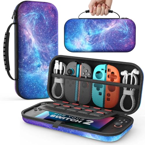 MoKo Carrying Case for Nintendo Switch 2(2025), Protective Hard Shell Portable Travel Carry Case Pouch holds 10 Cartridges with Pockets for Switch 2 Accessories and Games, Starry Sky - color: Starry Sky