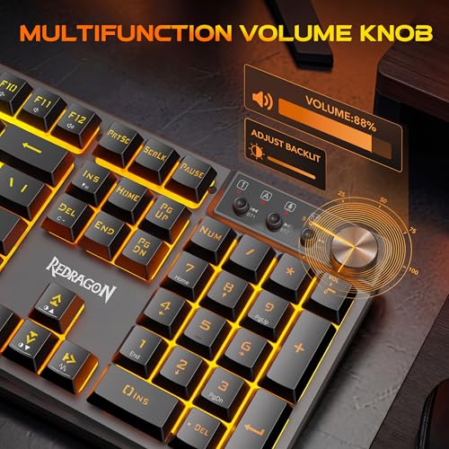 Redragon K521WL Wireless Gaming Keyboard with Knob, Tri-Mode BT/2.4G/USB-C RGB Mechanical Feeling Keyboard with Multimedia Keys, 4000mAh Battery, Anti-Ghosting, Compatible with PC - Upgrade - color: Jet Black