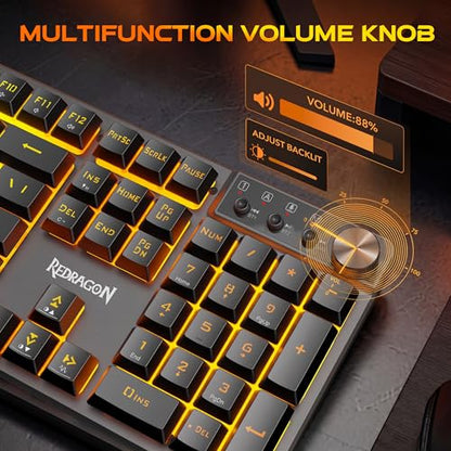 Redragon K521WL Wireless Gaming Keyboard with Knob, Tri-Mode BT/2.4G/USB-C RGB Mechanical Feeling Keyboard with Multimedia Keys, 4000mAh Battery, Anti-Ghosting, Compatible with PC - Upgrade - color: Jet Black