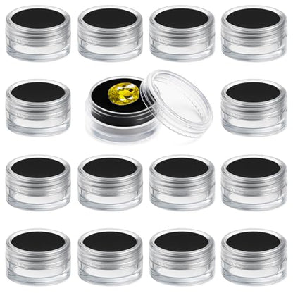 16Pcs Small Clear Bead Storage Organizer Containers with Black Sponge | Plastic Gemstone Display Box, Round Gemstone Holder Case with Screw Top Lids for, Gems, Beads, Small Items - color: Transparent Box, Black Sponge Pad
