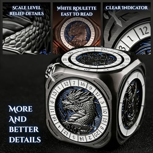 7-in-1 Spinner Dice Cube for D&D, Premium Metal RPG Dice Set with Engraved Fantasy Monsters, Unique Collectible Gift for Dungeons & Dragons Players - color: Spinner Cube Blue