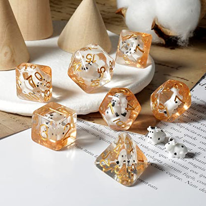 Cow DND Dice, DNDND 7PCS Resin D&D Die with Velvet Bag for Dungeons and Dragons Role Playing Games and Tabletop Games（Cow - color: Cow