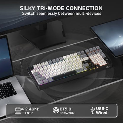 RK ROYAL KLUDGE F99 Wireless Mechanical Keyboard, Gasket Structure | 95% 100 Keys Hot Swappable RGB Gaming Keyboard, Tri-Mode BT/2.4GHz/USB-C, Pre-lubed Custom Switches, for PC/Xbox/PS4/PS5 - color: Knight Black, size: Silent Purple Switch