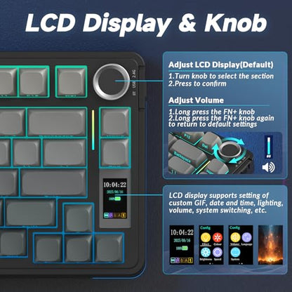 AULA S75 PRO Wireless Mechanical Keyboard with Screen&Knob, Tri-Mode Hot Swappable Gaming Keyboard 75%, Pre-lubed Switches, RGB Backlit, Side Printed PBT Keycaps, Creamy Sounding Computer Keyboards - color: Gradient Black