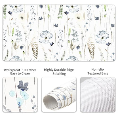 QIYI PU Leather Desk Mat Set, 4-in-1 Ergonomic Wrist Rest, Wildflowers | Waterproof Large Mouse Pad 31.5×15.7 + Keyboard Wrist Rest + Mouse Wrist Support+Coaster, Non-Slip Office Gaming Accessories - color: Watercolor Wildflowers