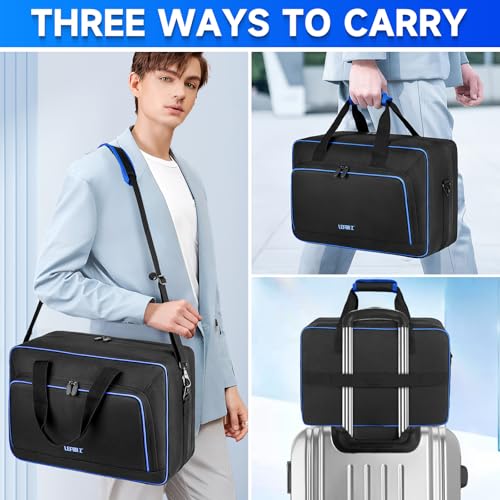 Carrying Case Compatible with PS5/PS5 Pro/PS4,17 Pockets Travel Storage Bag with Thick Padding Compatible with Playstation 5/PS5 Digital Edition,Controller,Game Discs,Charger & Accessories,Black,Blue | 17 Pockets Protective Storage Bag Compatible with Pla