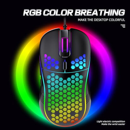 Honeycomb Wired Gaming Mouse, 65g Ultra Lightweight Ergonomic Computer Mouse with RGB Breathing Light, 7200 DPI Max, Widened Side Buttons for PC Mac Laptop Gamers, Esports & Home Office (Pink) - color: Pink