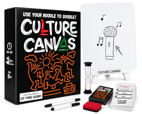 CP TIME Culture Canvas Drawing Party Game Celebrating Black Culture, 300+ Cards, 7 Categories, with Whiteboard, Markers, and Sand Timer, for Ages 8 and up