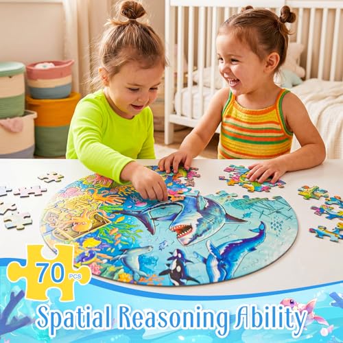 Civaner 70 Pieces Floor Puzzles Round Large Puzzles for Kids Ages 3-5 5-8 Jumbo Jigsaw Puzzle Educational Gifts for Toddlers Girls Boys Baby Shower Holiday Birthday(Ocean) - style: Ocean