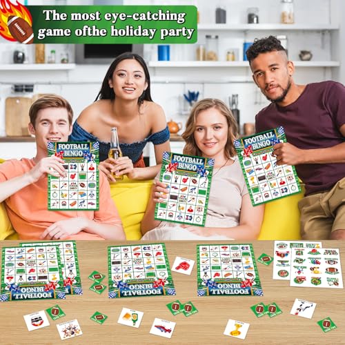 Lonfliness 39Pcs Football Bingo Game for Adults 24 Players American Football Bingo Game Cards with Reward Stickers for Family Friends Large Group Activities Sports Theme Birthday Party Favors - style: Football