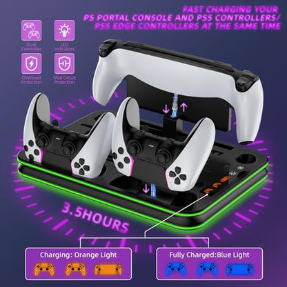PS5 Pro/PS5/Slim/Stand and Cooling Station with LED,Charging Station for PlayStation Portal & PS5 Controller, Headset and Remote Holders (Black) - color: Black