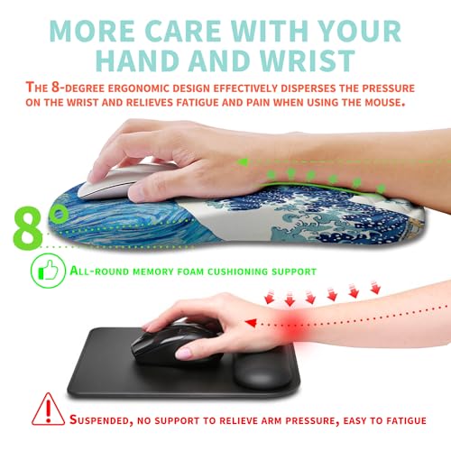Ergonomic Mouse Pad Wrist Support with Memory Foam Massage Bulge, Carpal Tunnel Pain Relief Mousepad Wrist Rest for Mouse(12x8 inch,Wave Starry) - color: Kg005-wave Starry Night