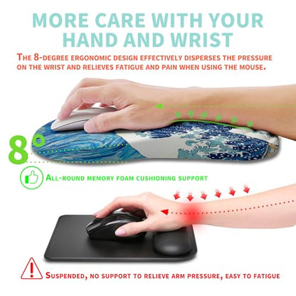 Ergonomic Mouse Pad Wrist Support with Memory Foam Massage Bulge, Carpal Tunnel Pain Relief Mousepad Wrist Rest for Mouse(12x8 inch,Wave Starry) - color: Kg005-wave Starry Night